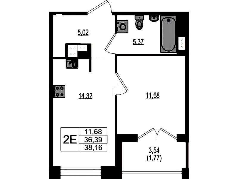 1-комнатная квартира 38.16 м², 3/4 эт., ЖК «Ranta Residence»
